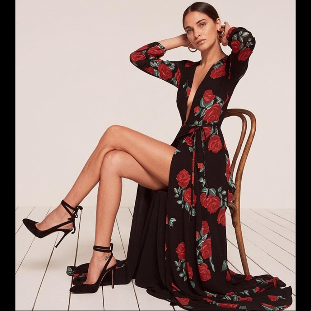 Reformation Milan Hera Carnation Maxi Wrap Dress